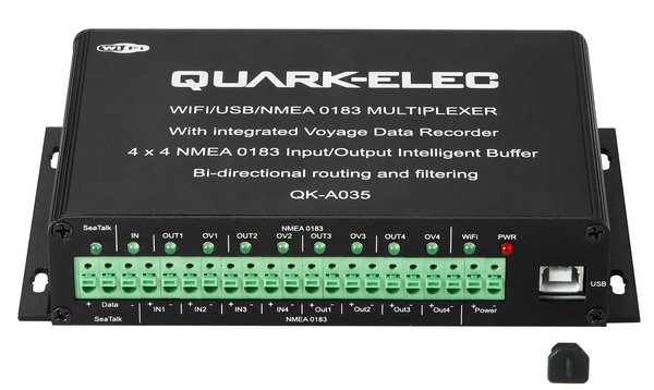 New: Quark-Elec A035 NMEA 0183 4×4 multiplexer with SeaTalk converter + integrated voyage data