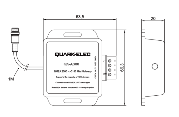 Quark-Elec AS00 NMEA2000 naar NMEA0183 Mini Gateway